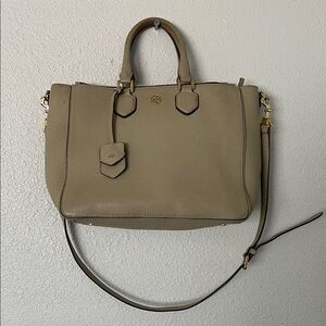 Tory Burch Pebbled Leather Satchel in Taupe with Gold Hardware EUC